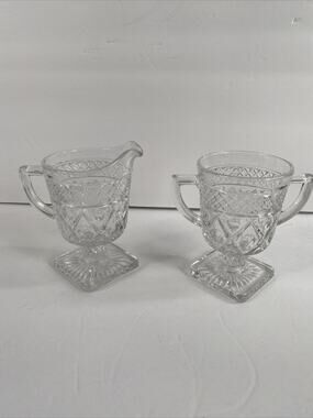 Vintage Anchor Hocking Cape Cod Glass Creamer & Sugar Bowl Set